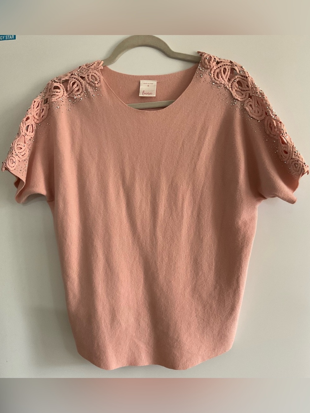 Light Pink Embellished Crochet Sleeve Women's Top